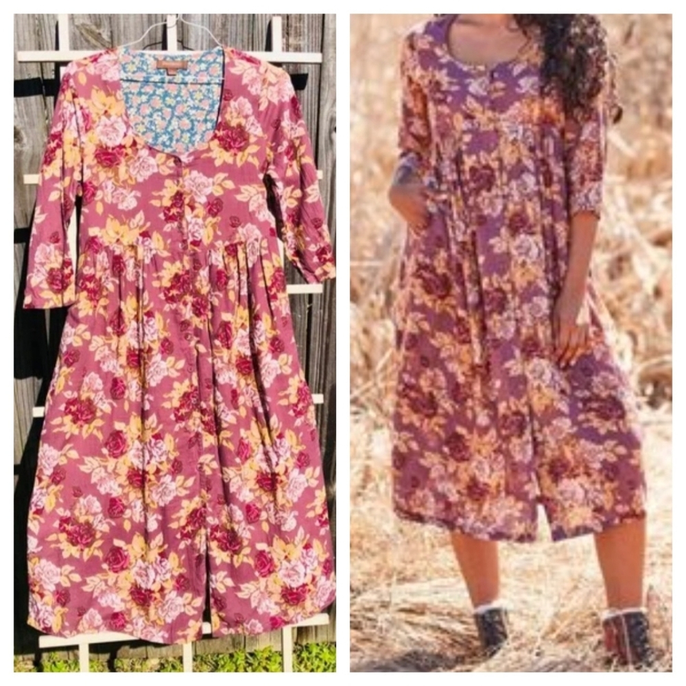 April Cornell Cotton Floral midi dress M